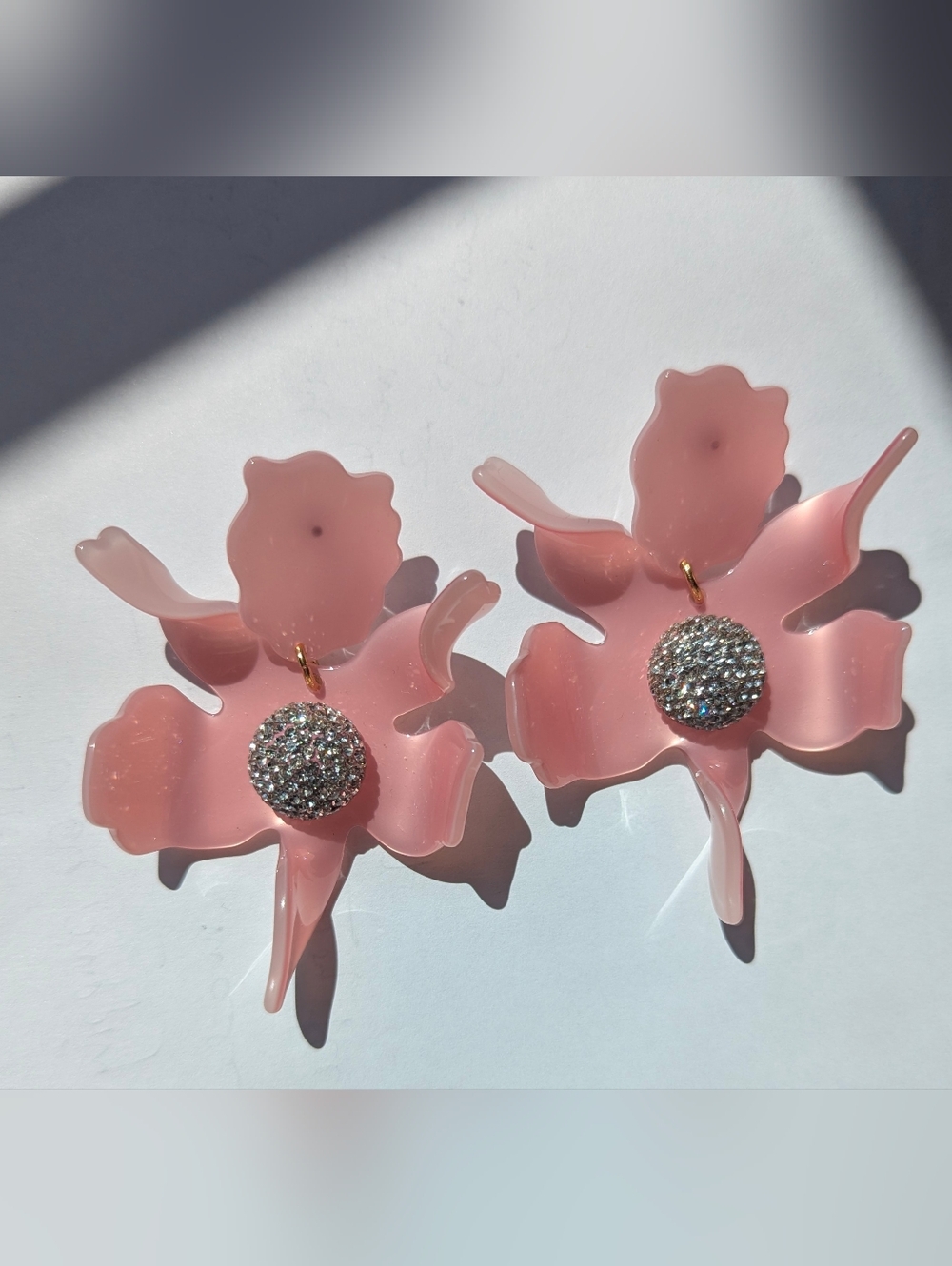 Lele Sadoughi Pink Lily Drop Earrings Statement Floral Crystal Earrings - Picture 5 of 5
